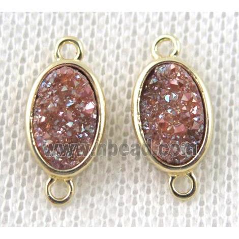 golden champagne druzy quartz oval connector, copper, gold plated