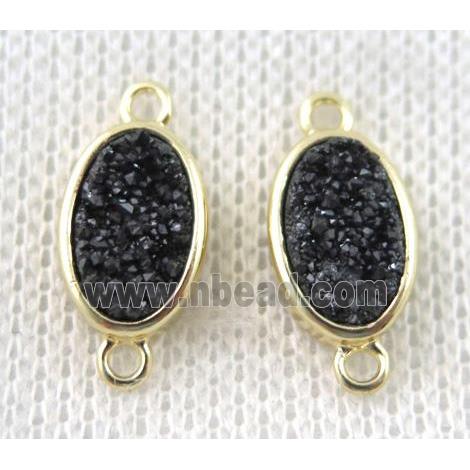 black druzy quartz connector, copper, oval, gold plated