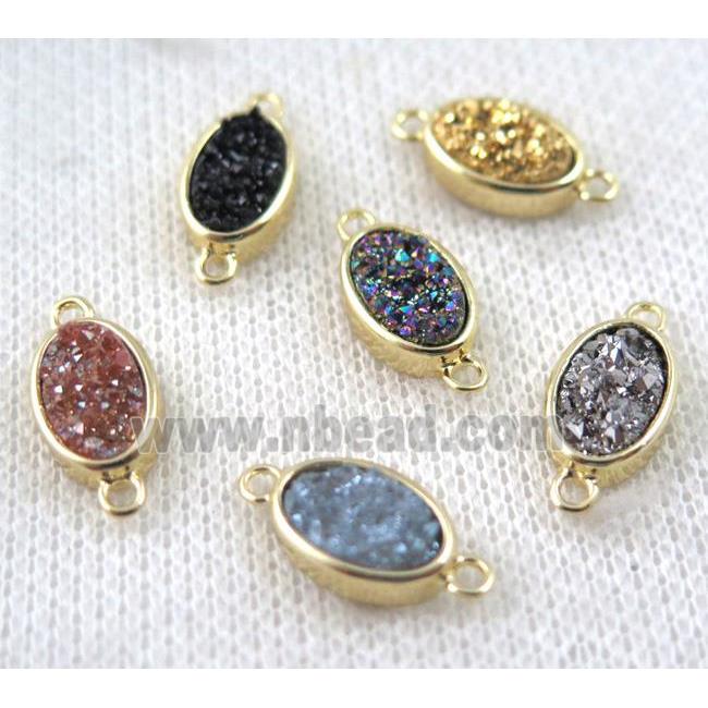 mix druzy quartz oval connector, copper, gold plated