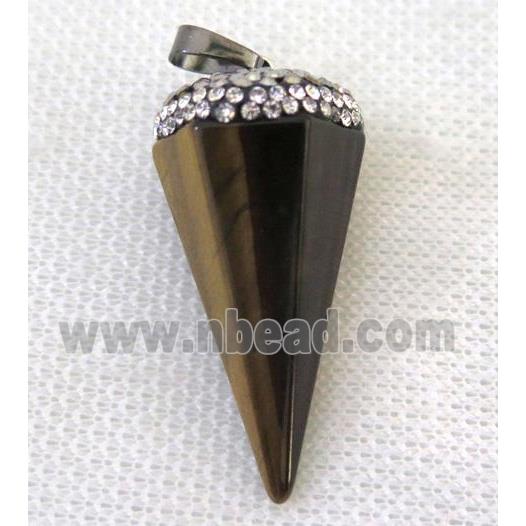 tiger eye stone pendulum pendant pave rhinestone