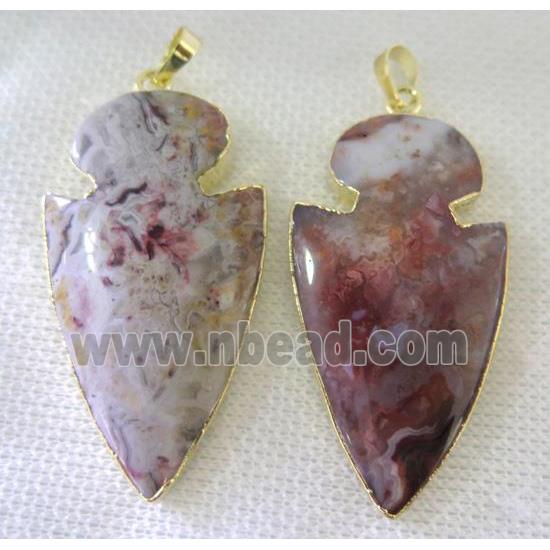 Mexico Crazy Agate Arrowhead pendant, gold plated