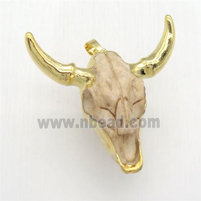 white Resin BullHead Pendant, gold plated