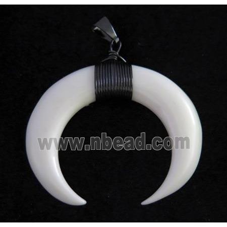 white bone horn crescent pendant, wire wrapped