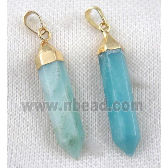 blue Amazonite bullet pendant, gold plated