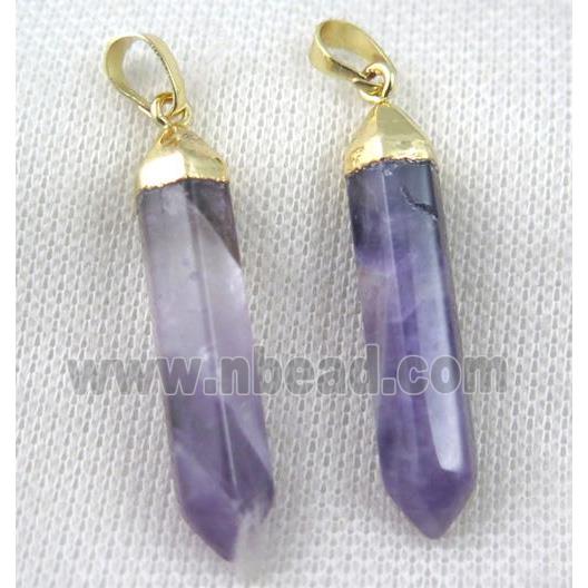 Amethyst bullet pendant, purple, gold plated