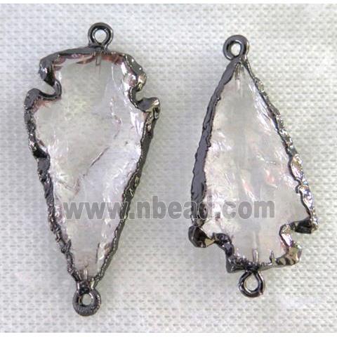 hammered Clear Quartz arrowhead connector, black plated