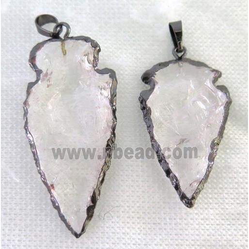 hammered Clear Quartz arrowhead pendant, black plated