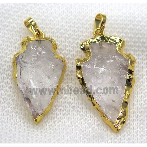 hammered Clear Quartz arrowhead pendant, gold plated