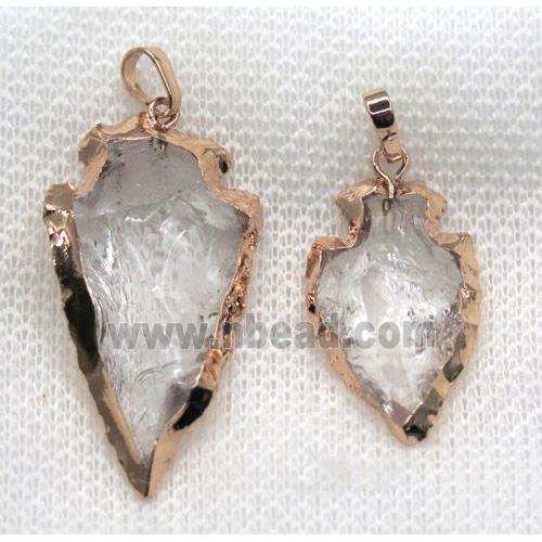 hammered Clear Quartz arrowhead pendant, rose gold