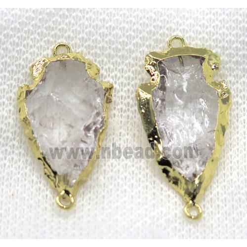 hammered Clear Quartz arrowhead connector, gold plated