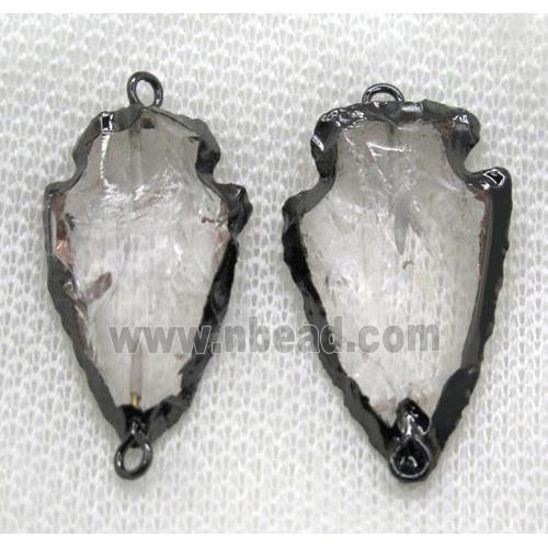 hammered Clear Quartz arrowhead connector, black plated