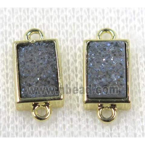 gray-blue Druzy Quartz connector, rectangle, gold plated