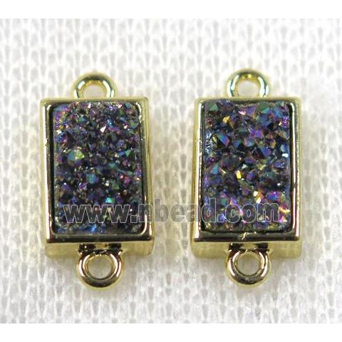 rainbow Quartz Druzy connector, rectangle, gold plated