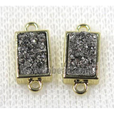 silver Quartz Druzy connector, rectangle, gold plated