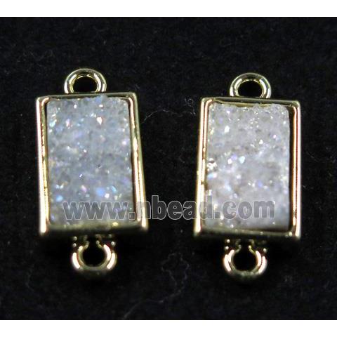 white AB-color Quartz Druzy connector, rectangle, gold plated