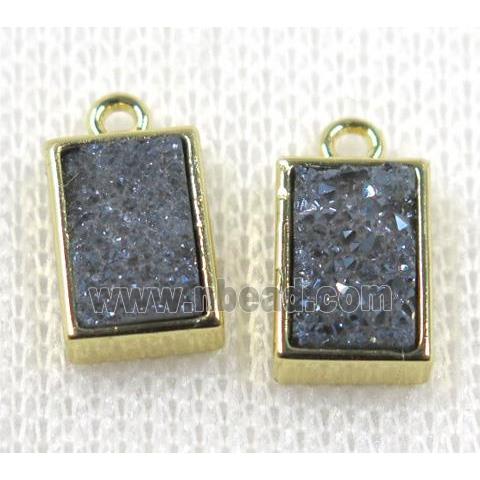 gray-blue Druzy Quartz pendant, rectangle, gold plated