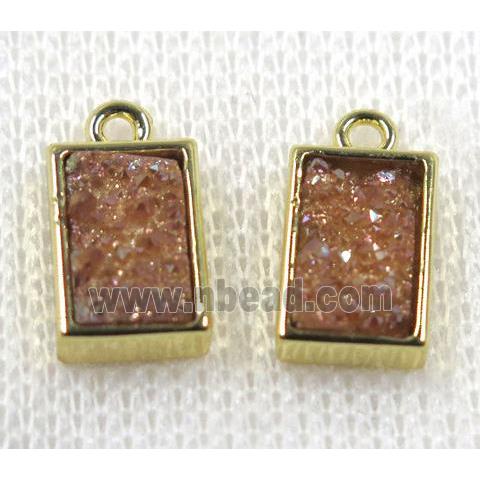 gold champagne Druzy Quartz pendant, rectangle, gold plated