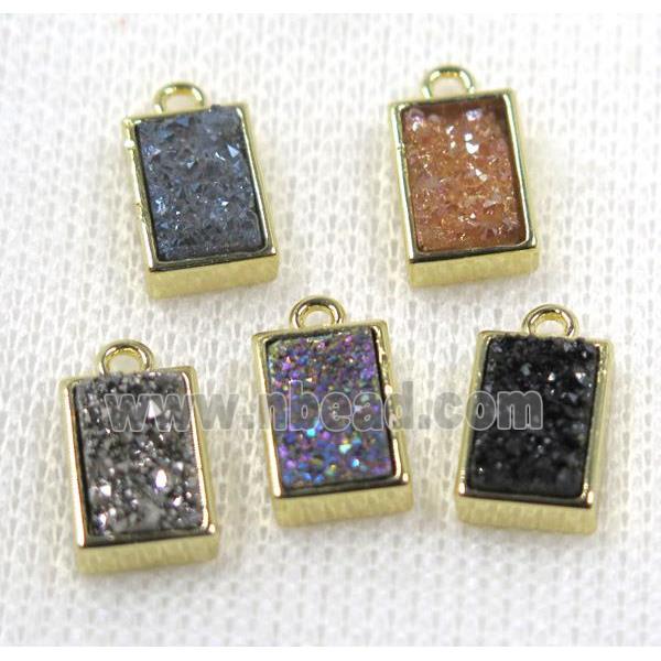 Quartz Druzy pendant, mix color, rectangle, gold plated