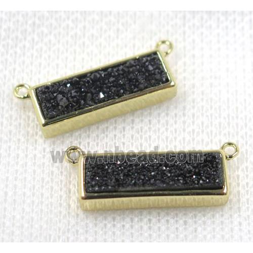 black Quartz Druzy pendant with 2loops, rectangle