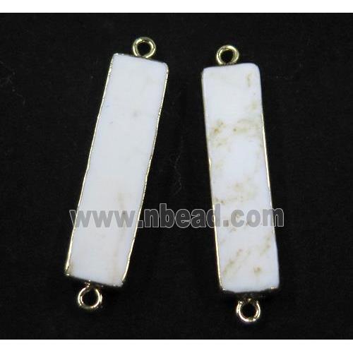 white turquoise connector, rectangle, gold plated