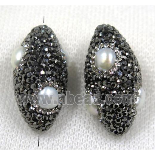 white pearl bead paved black rhinestone, rice