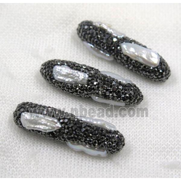 white pearl bead paved black rhinestone, rice