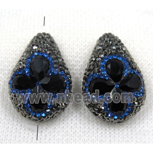 black crystal glass beads pave rhinestone, teardrop