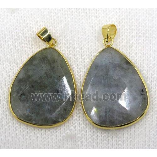 labradorite pendant, faceted teardrop, gold plated