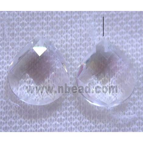 clear quartz bead with half-hole, faceted teardrop