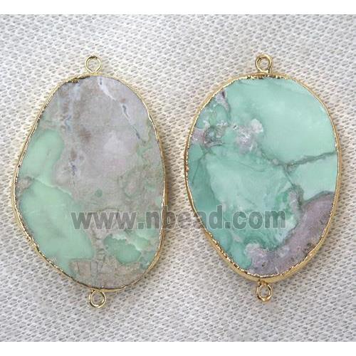 green Apple Jasper connector, freeform, gold plated