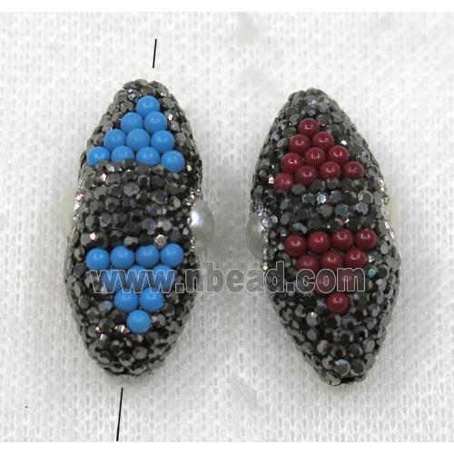 white pearl bead paved black rhinestone, rice