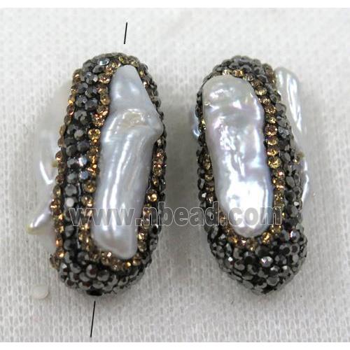 white pearl bead paved black rhinestone, rice