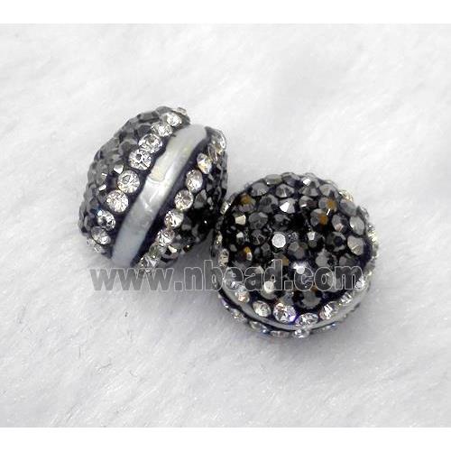 white pearl beads paved black rhinestone, rondelle