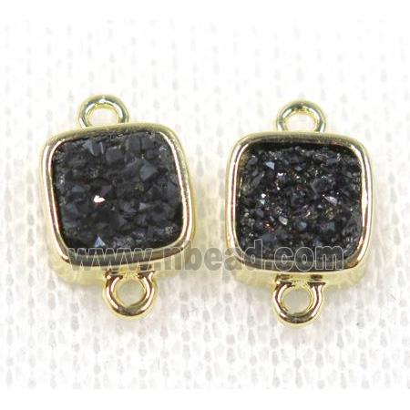 black druzy quartz connector, square, gold plated