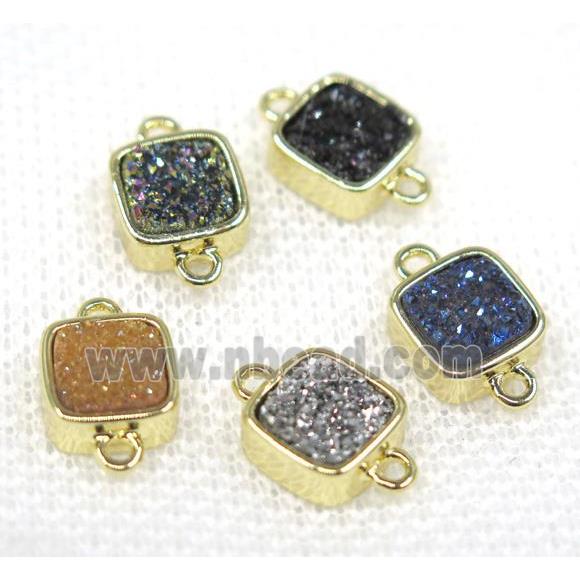 druzy quartz connector, mix color, square, gold plated