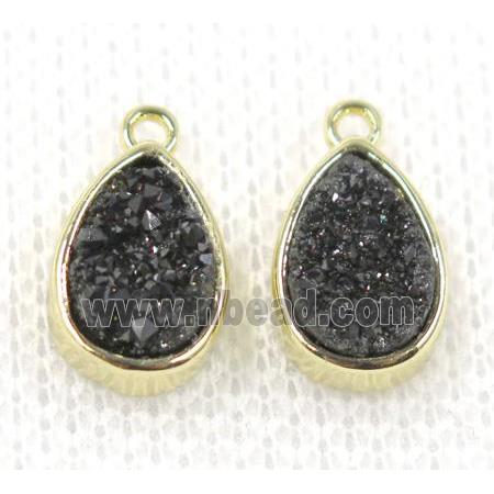 black druzy quartz teardrop pendant, gold plated