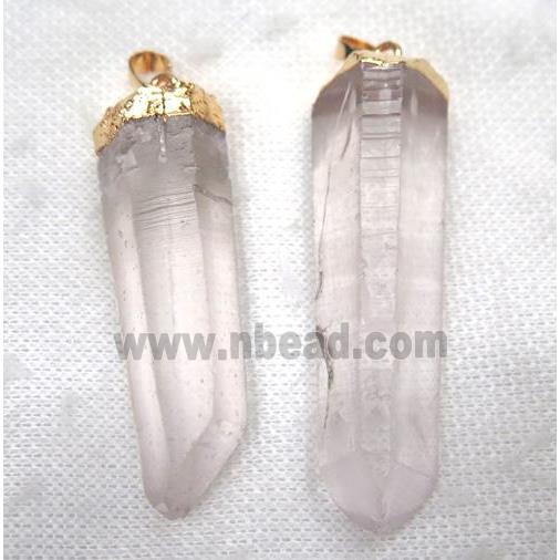 clear quartz pendant, stick, gold plated