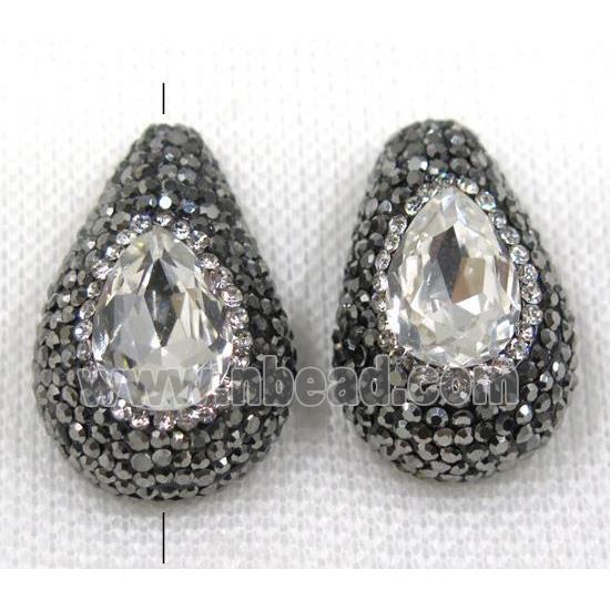 crystal glass bead paved black rhinestone, teardrop