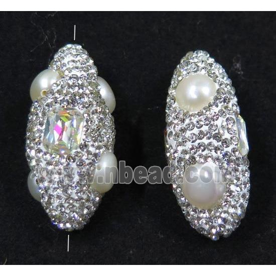 white pearl beads paved white rhinestone, rice