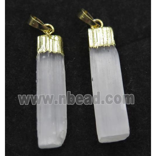 White Selenite Pendant Stick Gold Plated