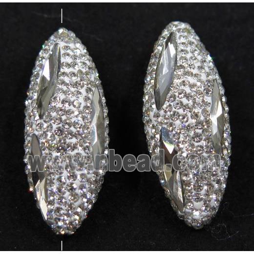 crystal glass beads paved rhinestone, white, rice shape