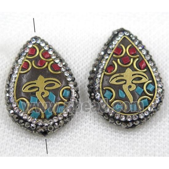 Nepal style turquoise bead paved rhinestone, teardrop