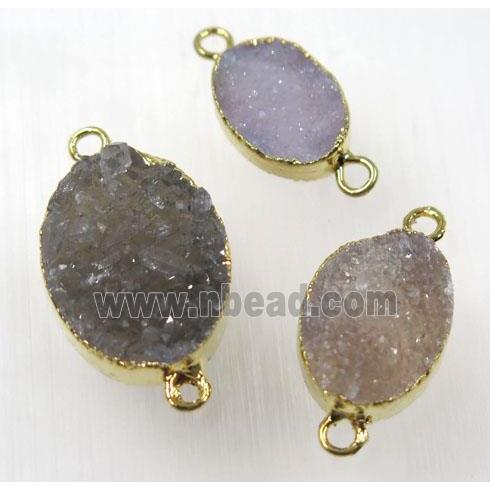 druzy agate connector, natural color, oval, gold plated