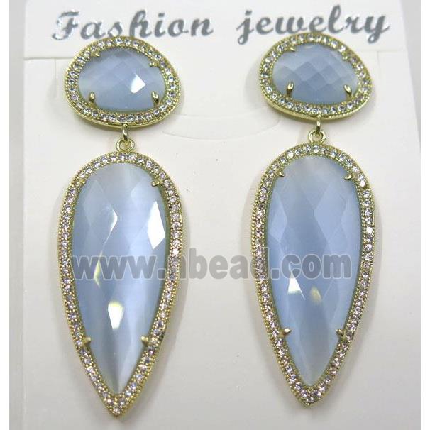 lt.blue cat eye stone earring pave zircon, droplet