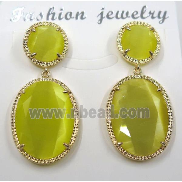 yellow cat eye stone earring, oval