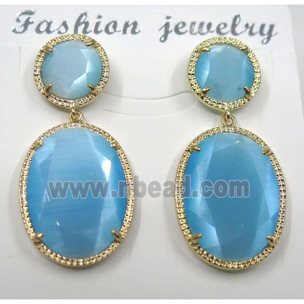 blue cat eye stone earring, oval