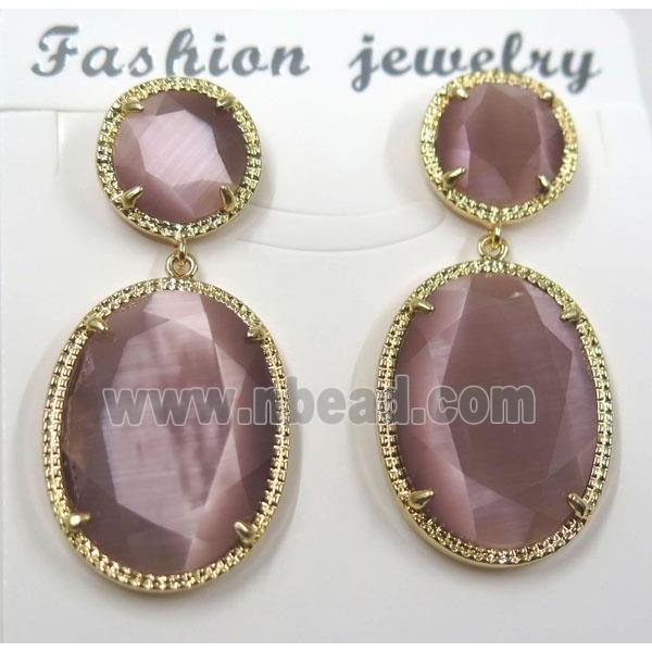 pink cat eye stone earring, oval