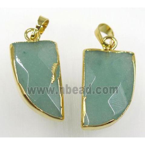 green aventurine horn pendants, gold plated