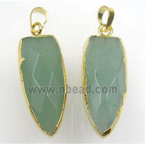 green aventurine bullet pendant, gold plated