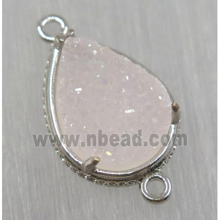 druzy agate connector, natural color, teardrop, platinum plated